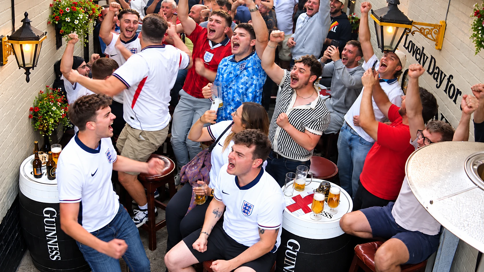 Football fans celebrating together